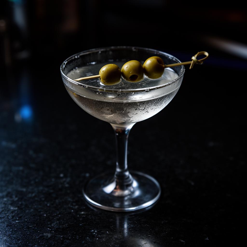 Dirty vodka martini with olives
