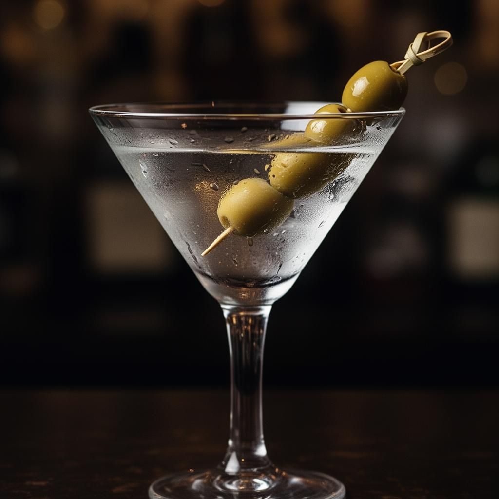Dirty vodka martini with olives